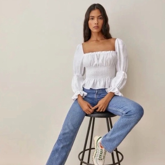Reformation Tops - Reformation Boho Oak Grove Square Neck
Linen Smock Blouse XS, White, 100% linen